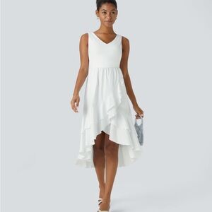 HALARA White Asymmetrical Ruffle Dress
